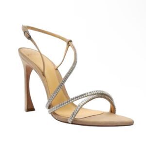 ALEXANDRE BIRMAN Biege Embellished Padded Alana Pointed Toe Flare Heeled Shoe